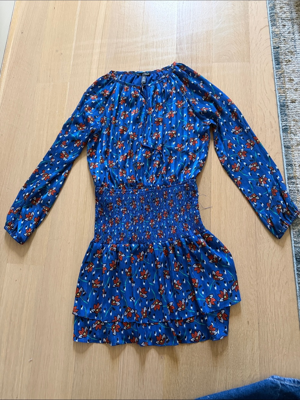 Aqua Blue Floral Long-Sleeve Tiered Tunic